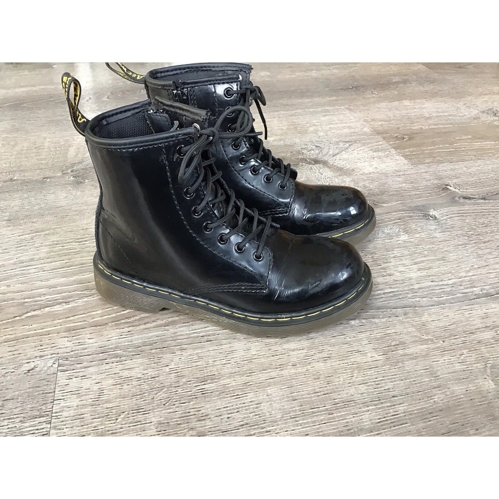 Dr. Martens Delaney Youth Girls Size 2 Black Patent Leather Combat Boots Zip